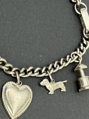 Vintage Novelty Charm Bracelet Football Dog Heart Movable 6.75” Silver Tone